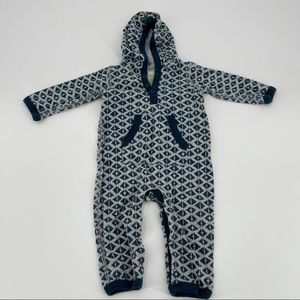 TEA COLLECTION Infant Hoodie Longall One Piece Blue Gray Geometric Size 3-6 mos